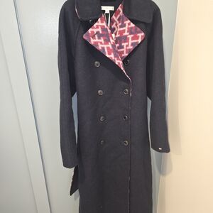 Tommy Hilfiger Black Trench Coat with Pink Patterned Lining